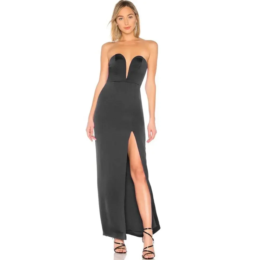 NBD Sawyer Black Deep V Neck Strapless Gown NW0T Size Small